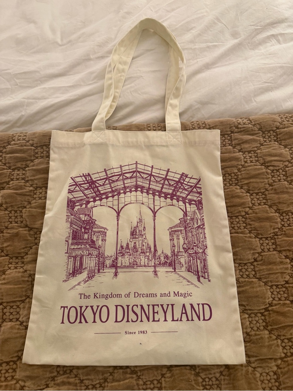 Disney Cream Tote with Purple Tokyo Disneyland Print